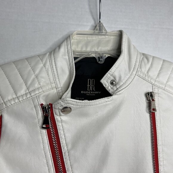 Budermmy Boys Polyurethane Motorcycle Pilot Jacket Youth Coat 7-8 Red/white NEW